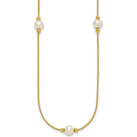 10K Yellow Gold 8-9mm Freshwater Pearl 3-Station Necklace - 18" Length