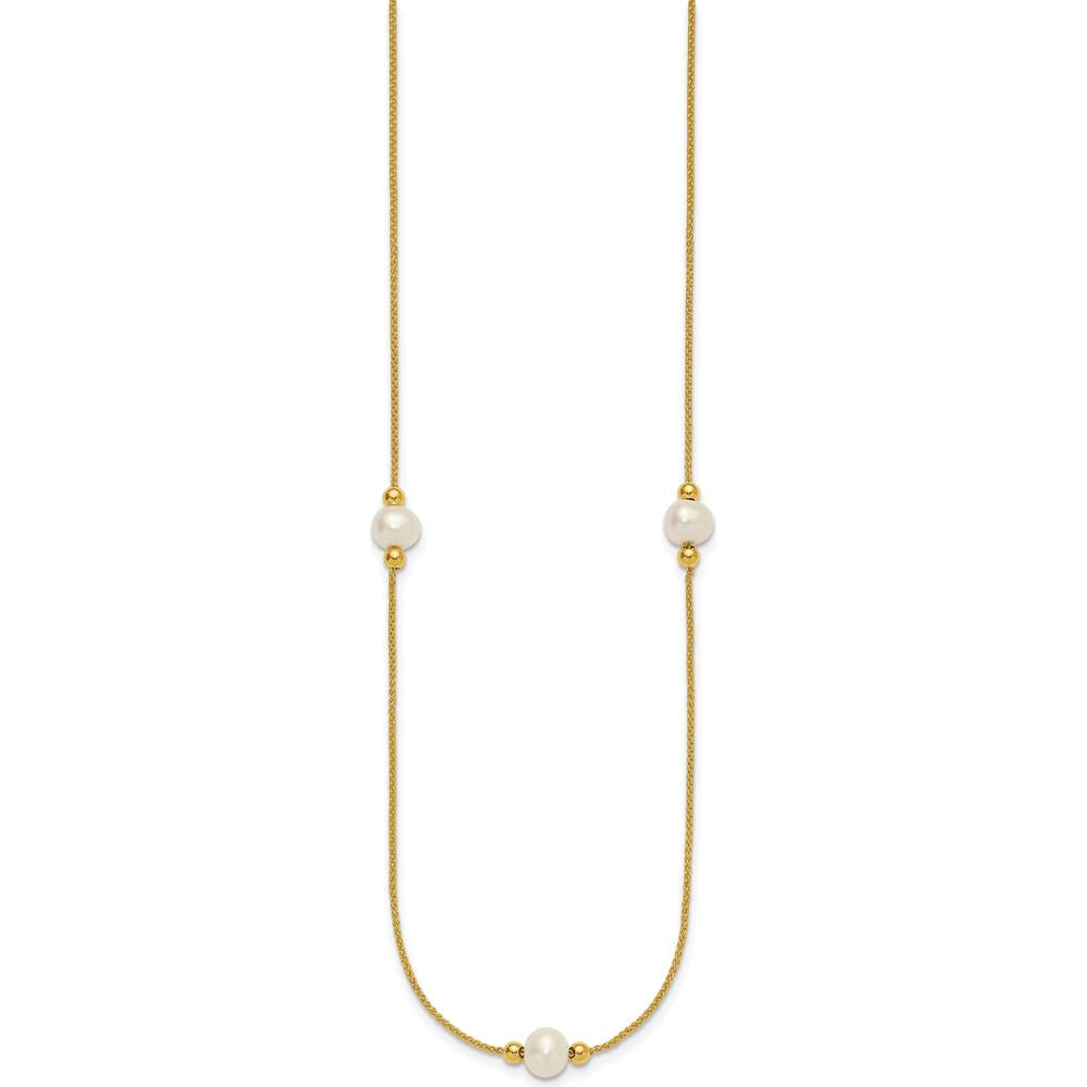 10K Yellow Gold 8-9mm Freshwater Pearl 3-Station Necklace - 18" Length