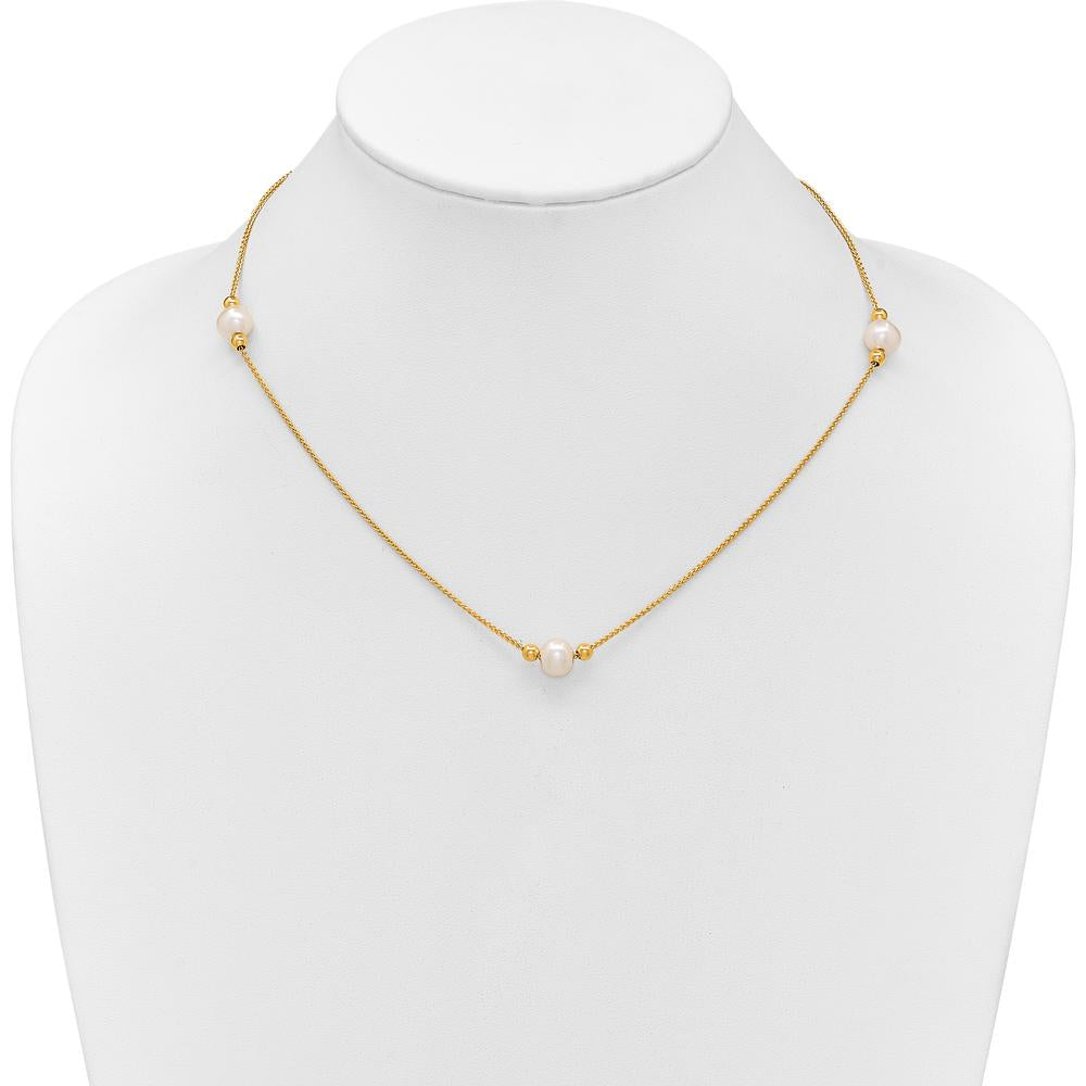 10K Yellow Gold 8-9mm Freshwater Pearl 3-Station Necklace - 18" Length