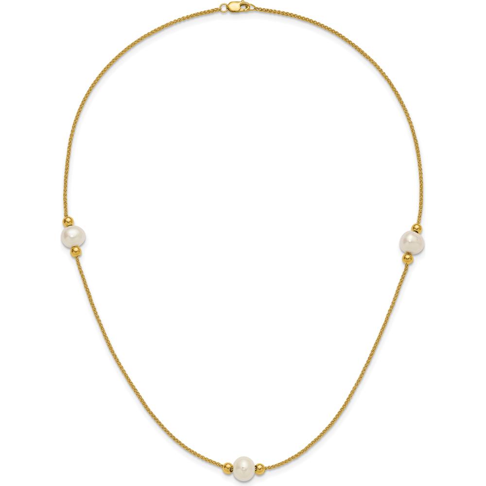 10K Yellow Gold 8-9mm Freshwater Pearl 3-Station Necklace - 18" Length
