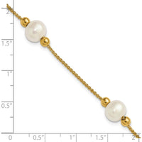 10K Yellow Gold 8-9mm Semi-Round White Freshwater Cultured Pearl 3-Station Bracelet - 7.5" Length