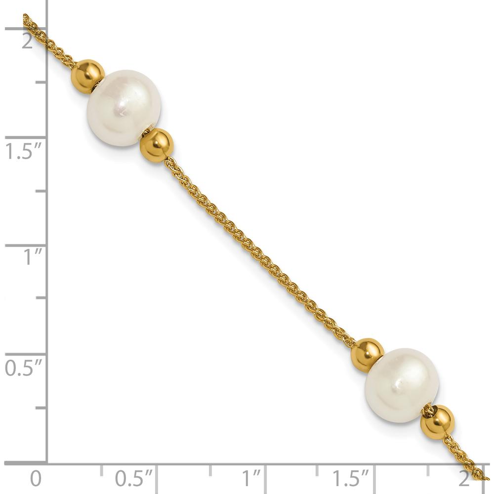 10K Yellow Gold 8-9mm Semi-Round White Freshwater Cultured Pearl 3-Station Bracelet - 7.5" Length