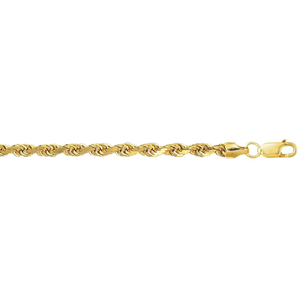 10K Yellow Gold 8" Diamond Cut Lite Rope Chain Bracelet by Orozza Fine Jewelry
