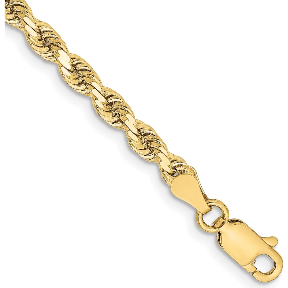 10K Yellow Gold 8" Diamond-Cut Rope Chain Bracelet - 3.25mm Width