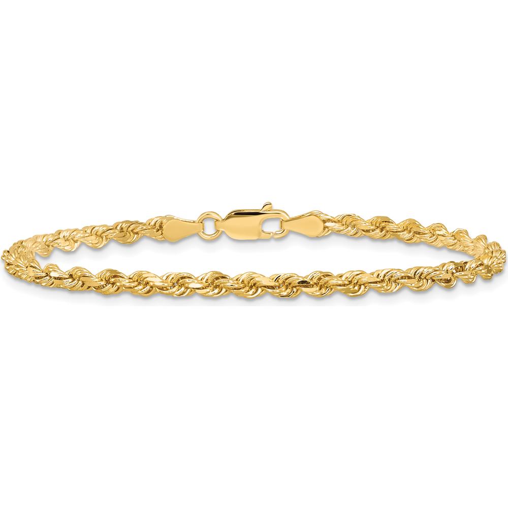 10K Yellow Gold 8" Diamond-Cut Rope Chain Bracelet - 3.25mm Width