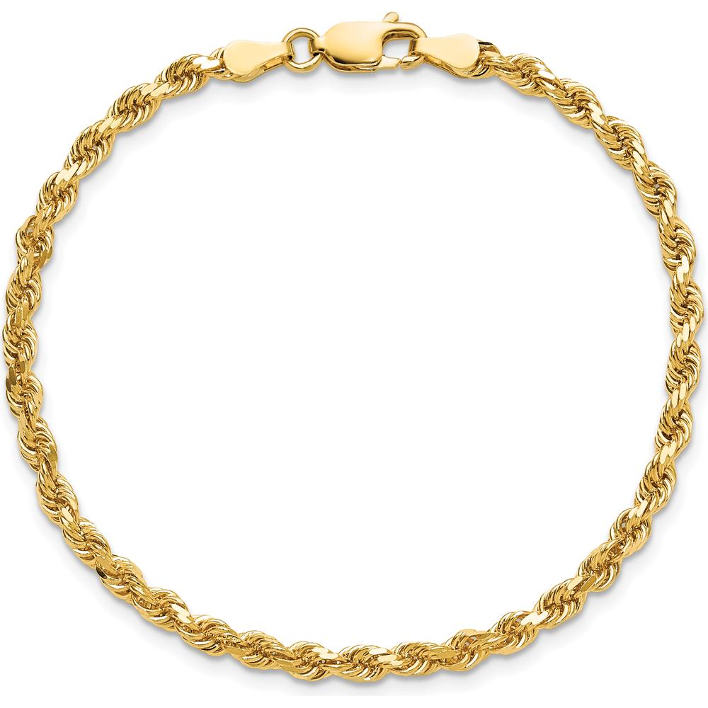 10K Yellow Gold 8" Diamond-Cut Rope Chain Bracelet - 3.25mm Width