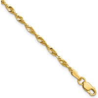 10K Yellow Gold 8" Diamond-Cut Rope Chain Bracelet - Lightweight Design with Lobster Clasp