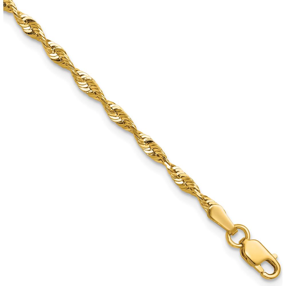 10K Yellow Gold 8" Diamond-Cut Rope Chain Bracelet - Lightweight Design with Lobster Clasp