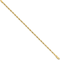 10K Yellow Gold 8" Diamond-Cut Rope Chain Bracelet - Lightweight Design with Lobster Clasp