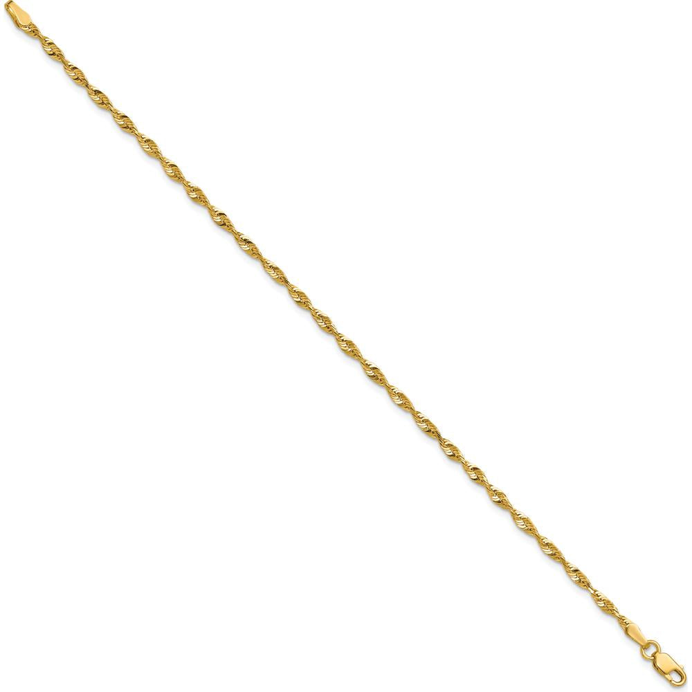 10K Yellow Gold 8" Diamond-Cut Rope Chain Bracelet - Lightweight Design with Lobster Clasp