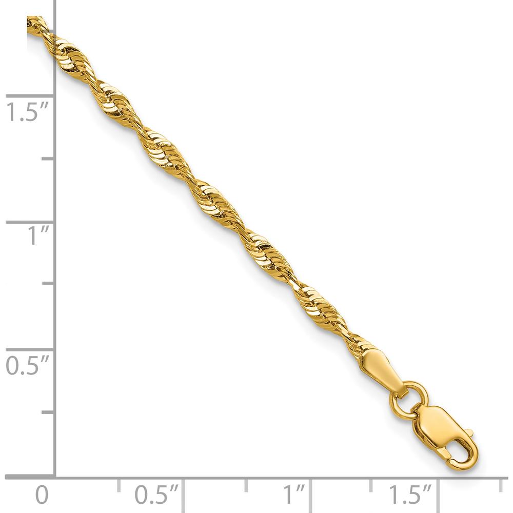 10K Yellow Gold 8" Diamond-Cut Rope Chain Bracelet - Lightweight Design with Lobster Clasp