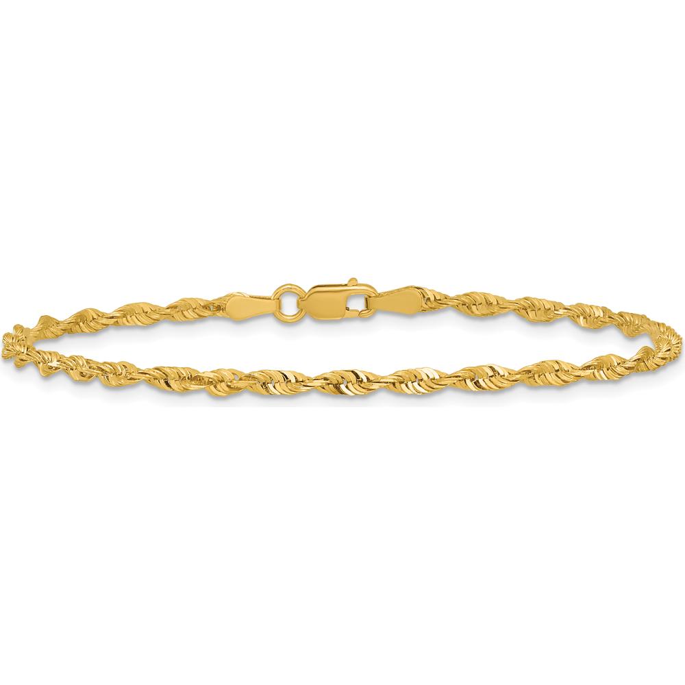 10K Yellow Gold 8" Diamond-Cut Rope Chain Bracelet - Lightweight Design with Lobster Clasp