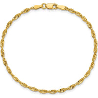 10K Yellow Gold 8" Diamond-Cut Rope Chain Bracelet - Lightweight Design with Lobster Clasp