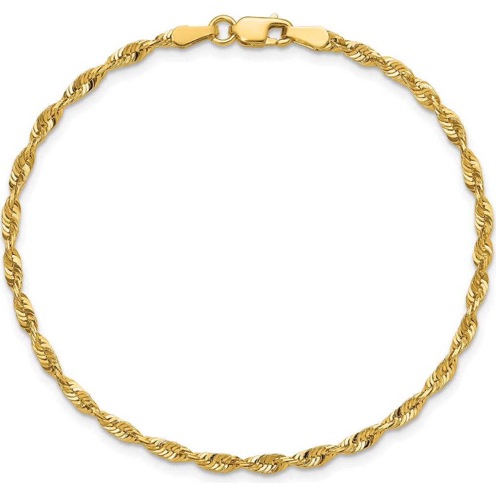 10K Yellow Gold 8" Diamond-Cut Rope Chain Bracelet - Lightweight Design with Lobster Clasp