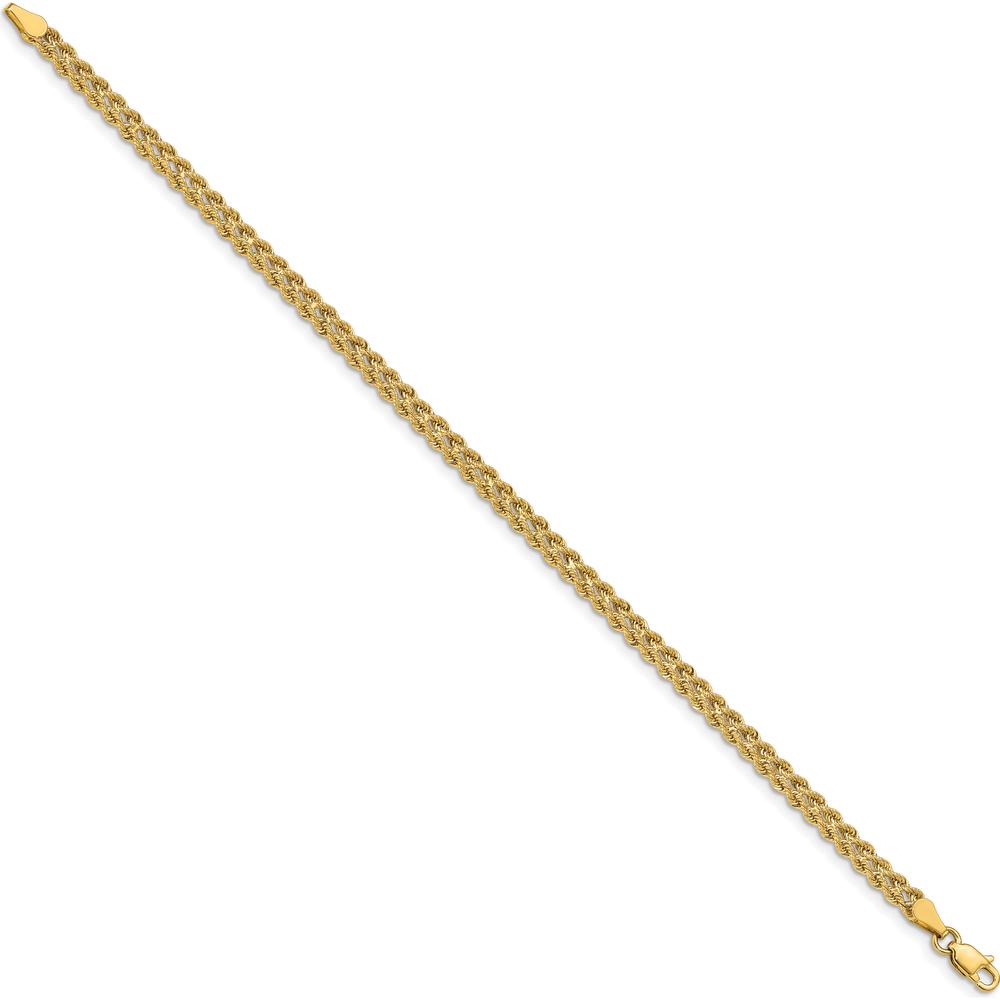 10K Yellow Gold 8" Double Strand Rope Bracelet with Diamond-Cut Textured Finish