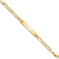 10K Yellow Gold 8" Figaro Link ID Bracelet with Engravable Charm Element