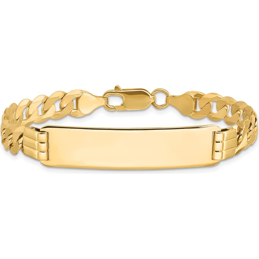 10K Yellow Gold 8" Flat Curb Link ID Bracelet with Engravable Plate