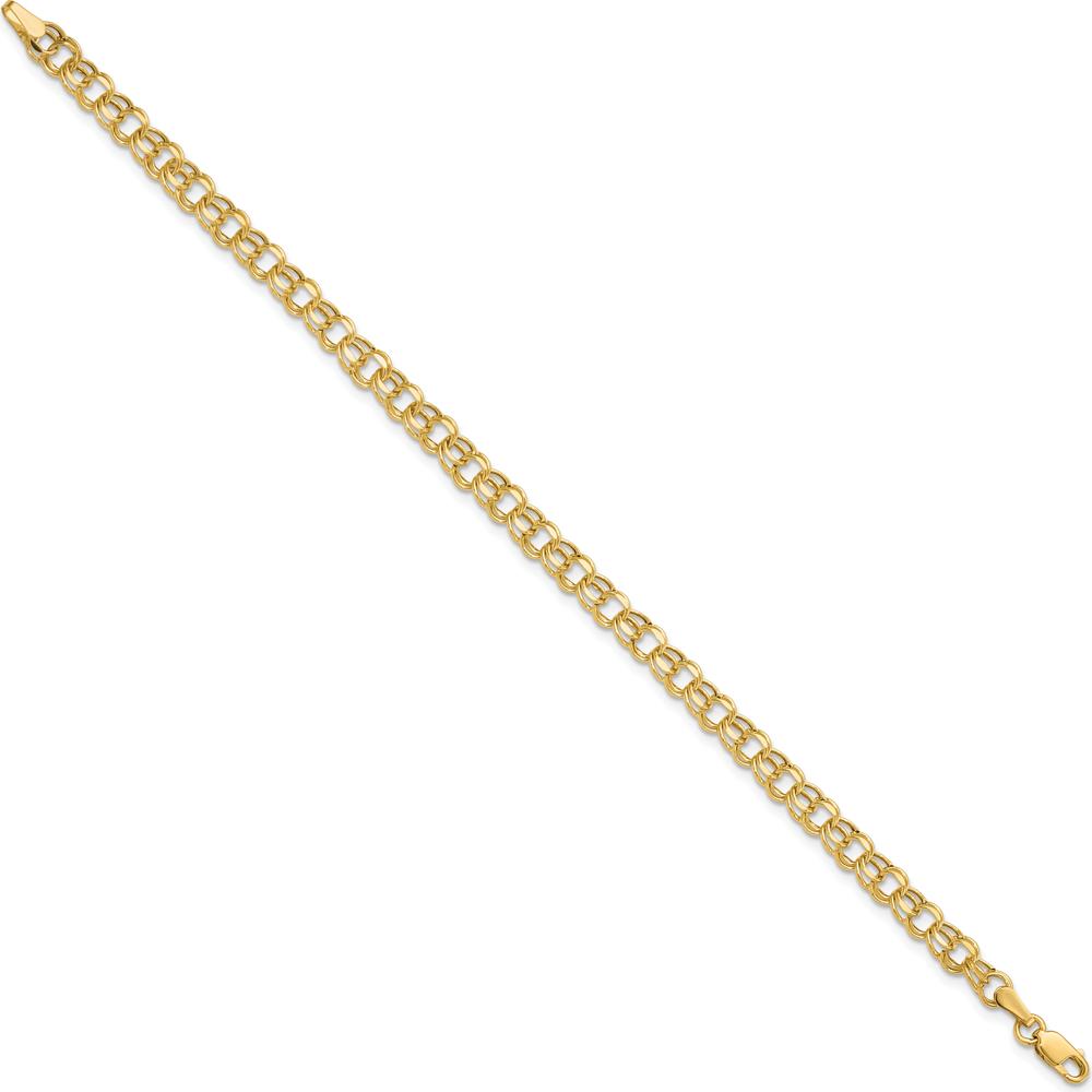 10K Yellow Gold 8" Hollow Diamond-Cut Double Link Charm Bracelet