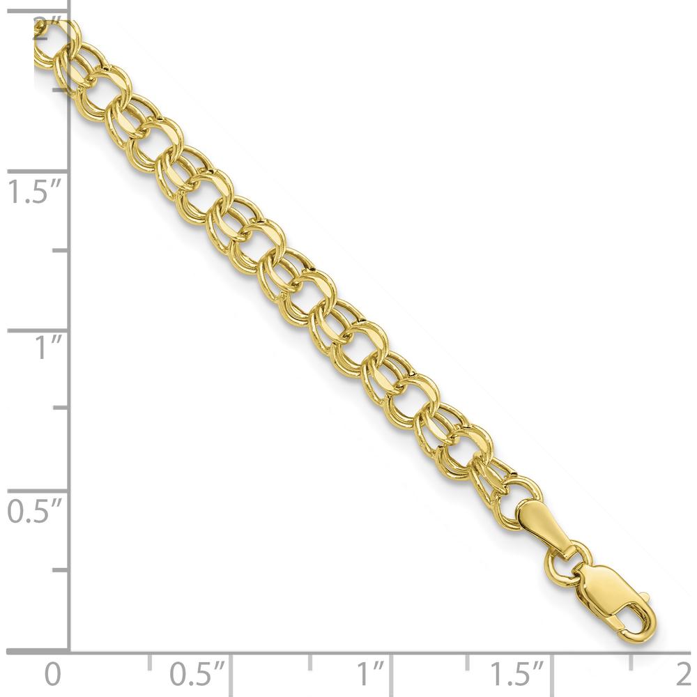 10K Yellow Gold 8" Hollow Diamond-Cut Double Link Charm Bracelet