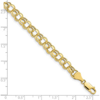 10K Yellow Gold 8" Hollow Diamond-Cut Double Link Charm Bracelet