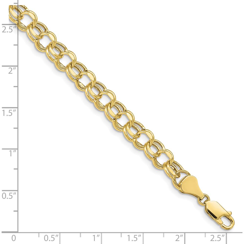 10K Yellow Gold 8" Hollow Diamond-Cut Double Link Charm Bracelet