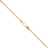10K Yellow Gold 8" Medical Alert Figaro Bracelet with Red Enamel ID Charm - Engravable