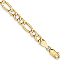 10K Yellow Gold 8" Semi-Solid Figaro Chain Bracelet - 5.35mm Width
