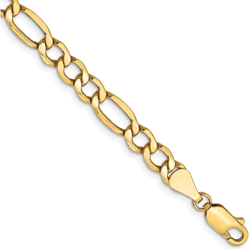 10K Yellow Gold 8" Semi-Solid Figaro Chain Bracelet - 5.35mm Width