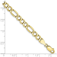 10K Yellow Gold 8" Semi-Solid Figaro Chain Bracelet - 5.35mm Width