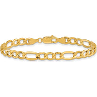 10K Yellow Gold 8" Semi-Solid Figaro Chain Bracelet - 5.35mm Width