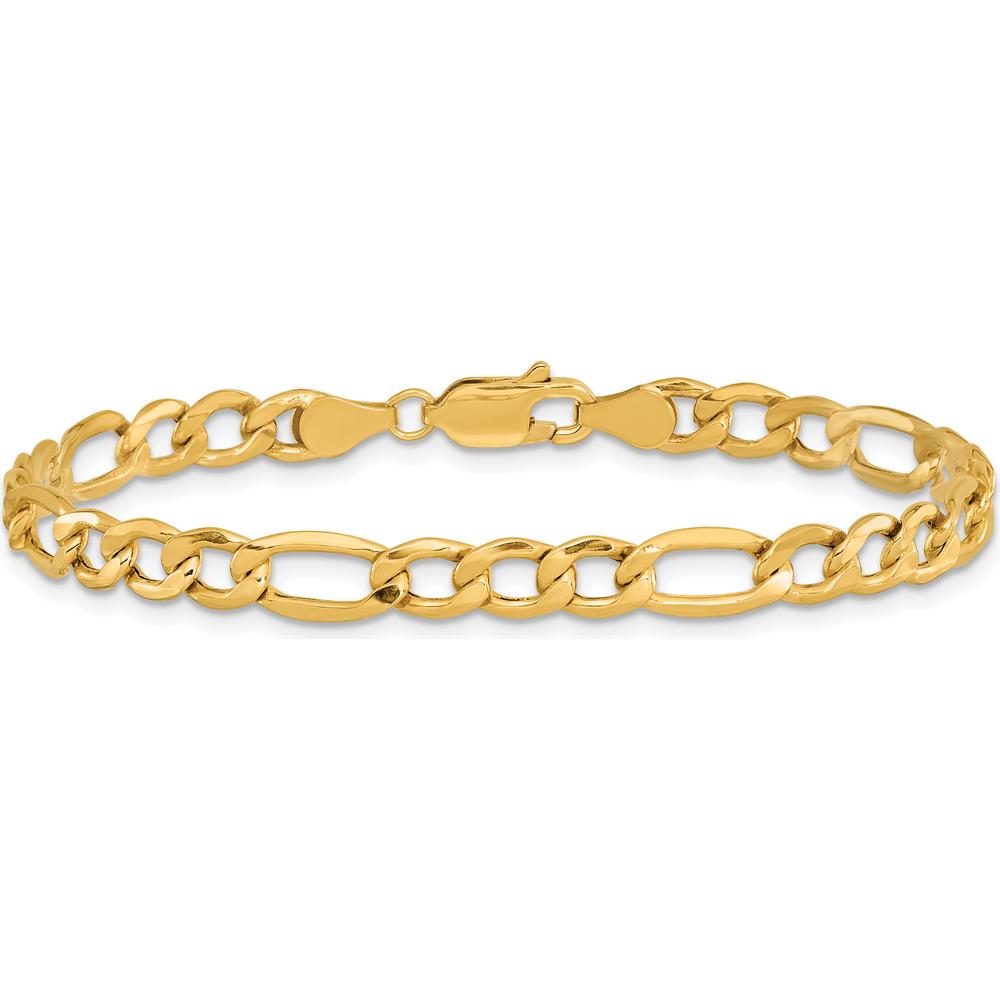10K Yellow Gold 8" Semi-Solid Figaro Chain Bracelet - 5.35mm Width