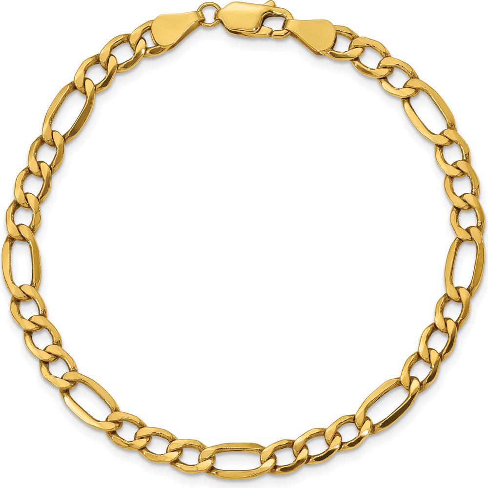 10K Yellow Gold 8" Semi-Solid Figaro Chain Bracelet - 5.35mm Width
