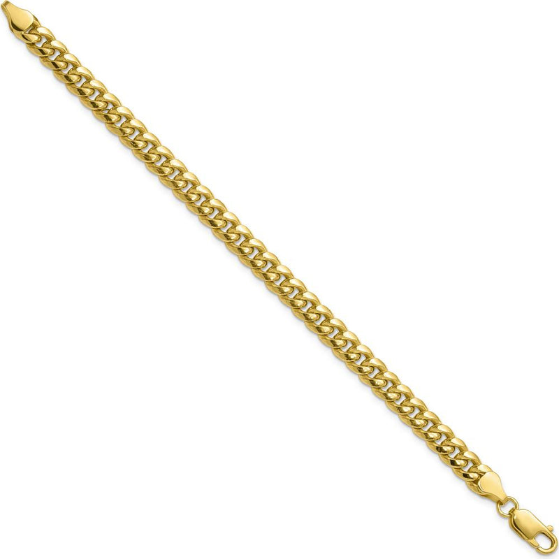 10K Yellow Gold 8" Semi-Solid Miami Cuban Chain Bracelet - 6.75mm Width