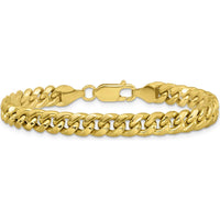 10K Yellow Gold 8" Semi-Solid Miami Cuban Chain Bracelet - 6.75mm Width