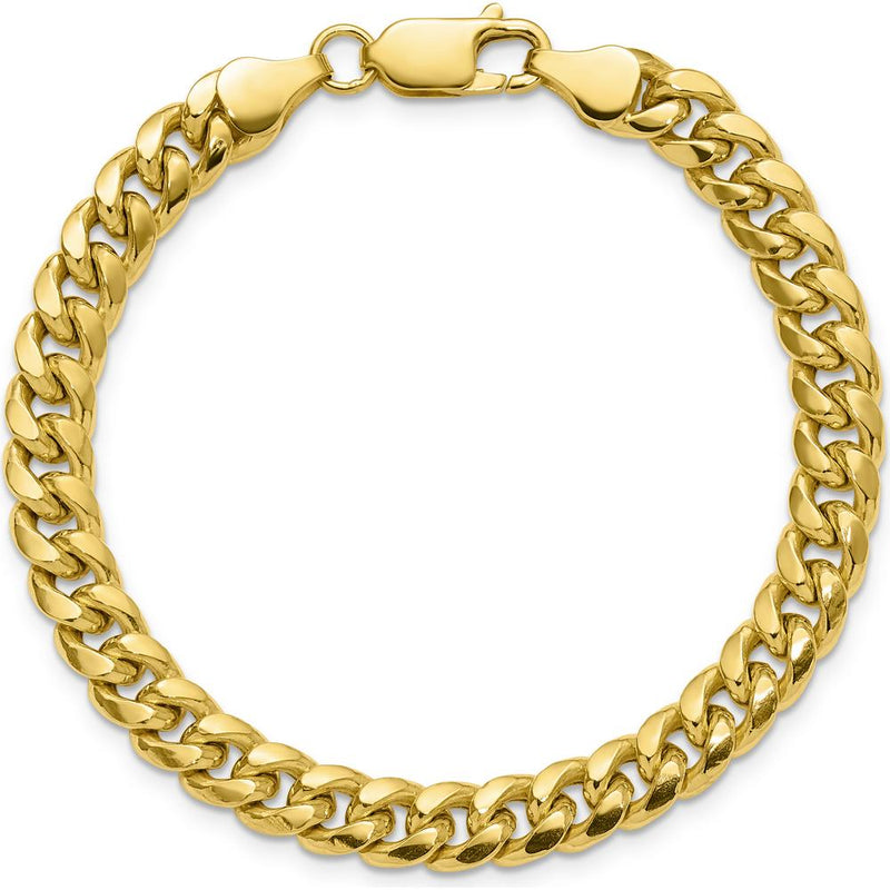 10K Yellow Gold 8" Semi-Solid Miami Cuban Chain Bracelet - 6.75mm Width