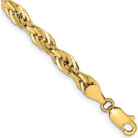 10K Yellow Gold 8" Semi-Solid Rope Chain Bracelet - 4.75mm Width