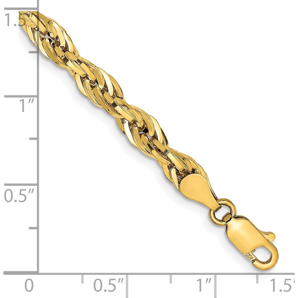 10K Yellow Gold 8" Semi-Solid Rope Chain Bracelet - 4.75mm Width