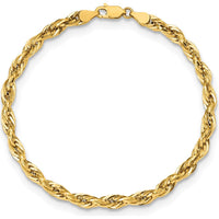 10K Yellow Gold 8" Semi-Solid Rope Chain Bracelet - 4.75mm Width
