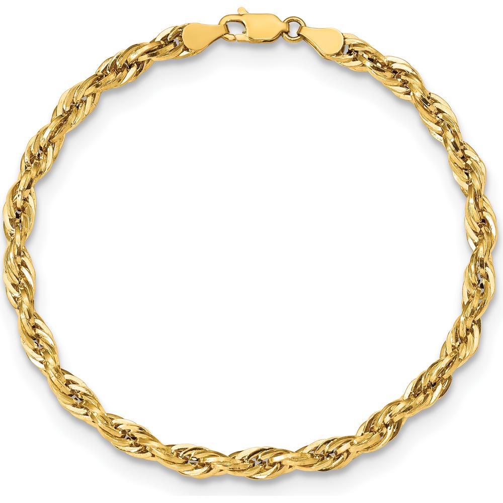 10K Yellow Gold 8" Semi-Solid Rope Chain Bracelet - 4.75mm Width