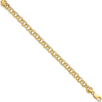 10K Yellow Gold 8" Solid Double Link Charm Bracelet - 6.5mm Width