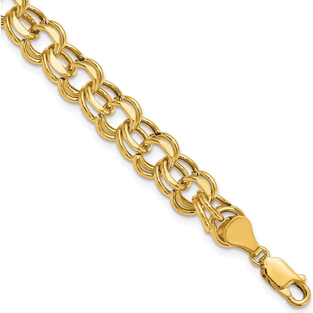 10K Yellow Gold 8mm Diamond-Cut Double Link Charm Bracelet - 8.25" Length
