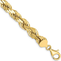 10K Yellow Gold 8mm Diamond-Cut Rope Chain Bracelet - 9" Length