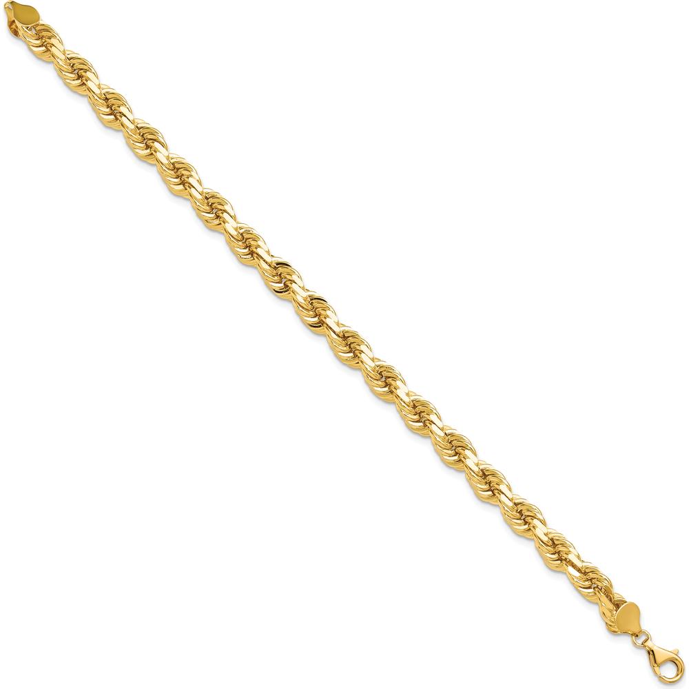 10K Yellow Gold 8mm Diamond-Cut Rope Chain Bracelet - 9" Length
