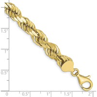 10K Yellow Gold 8mm Diamond-Cut Rope Chain Bracelet - 9" Length