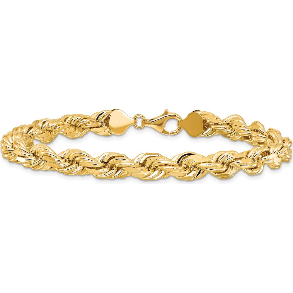 10K Yellow Gold 8mm Diamond-Cut Rope Chain Bracelet - 9" Length