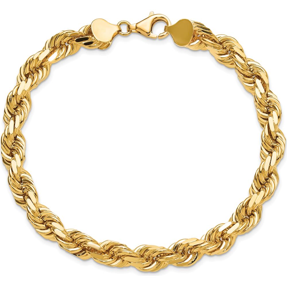 10K Yellow Gold 8mm Diamond-Cut Rope Chain Bracelet - 9" Length