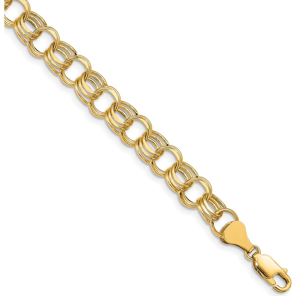 10K Yellow Gold 8mm Diamond-Cut Triple Link Charm Bracelet - 8.25" Long