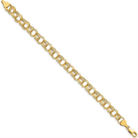 10K Yellow Gold 8mm Diamond-Cut Triple Link Charm Bracelet - 8.25" Long