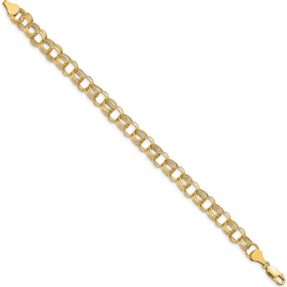 10K Yellow Gold 8mm Diamond-Cut Triple Link Charm Bracelet - 8.25" Long