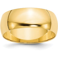 10K Yellow Gold 8mm Half Round Wedding Band - Lightweight Design